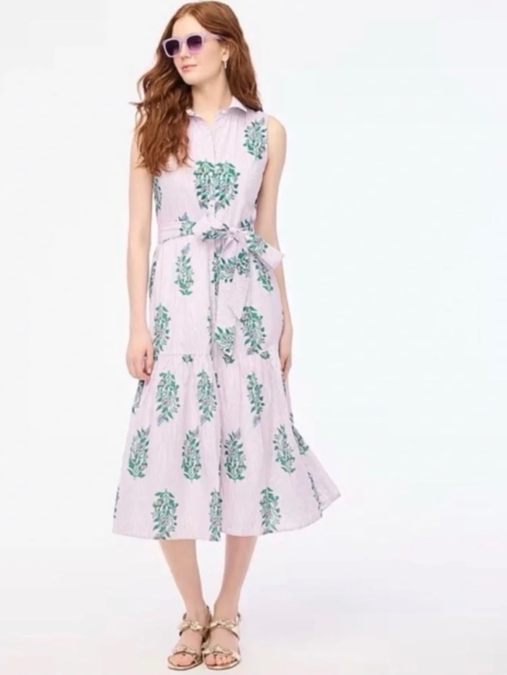 Jcrew Factory button up sleeveless shirt dress in lavender/green floral.